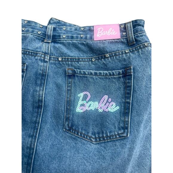 Forever 21 Barbie Graphic Denim Mini Skirt rhinestone sequin-embellished. SZ-M. - Picture 5 of 6